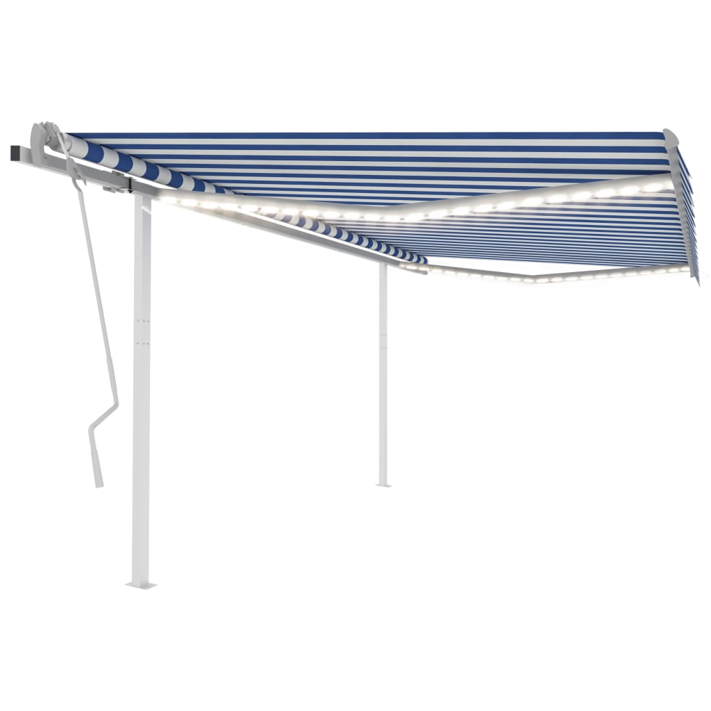 vidaXL Ročno zložljiva tenda z LED lučkami 4x3,5 m modra in bela