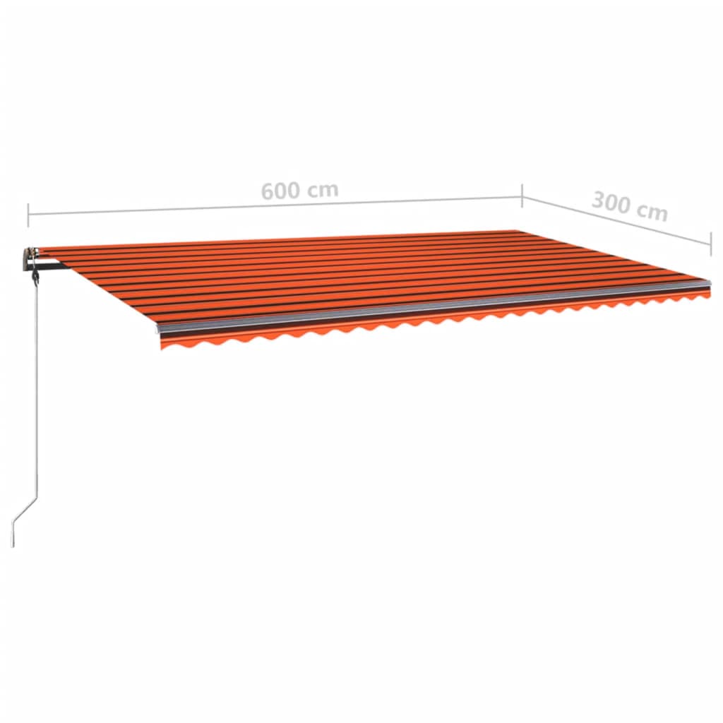 vidaXL Ročna zložljiva tenda z LED lučkami 600x300 cm oranžna in rjava