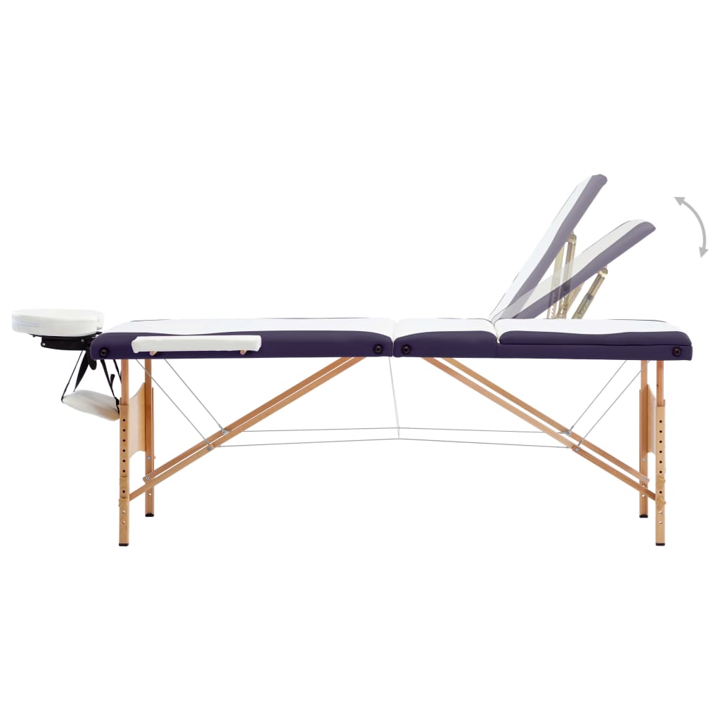 vidaXL Zložljiva masažna miza 3 cone les bela in vijolična