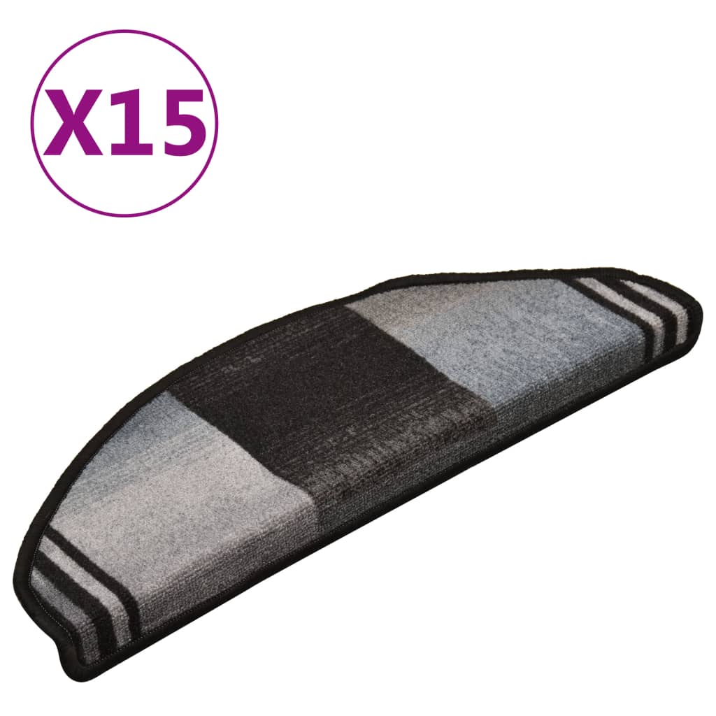 vidaXL Samolepilne preproge za stopnice 15 kos. črne in sive 65x21x4cm