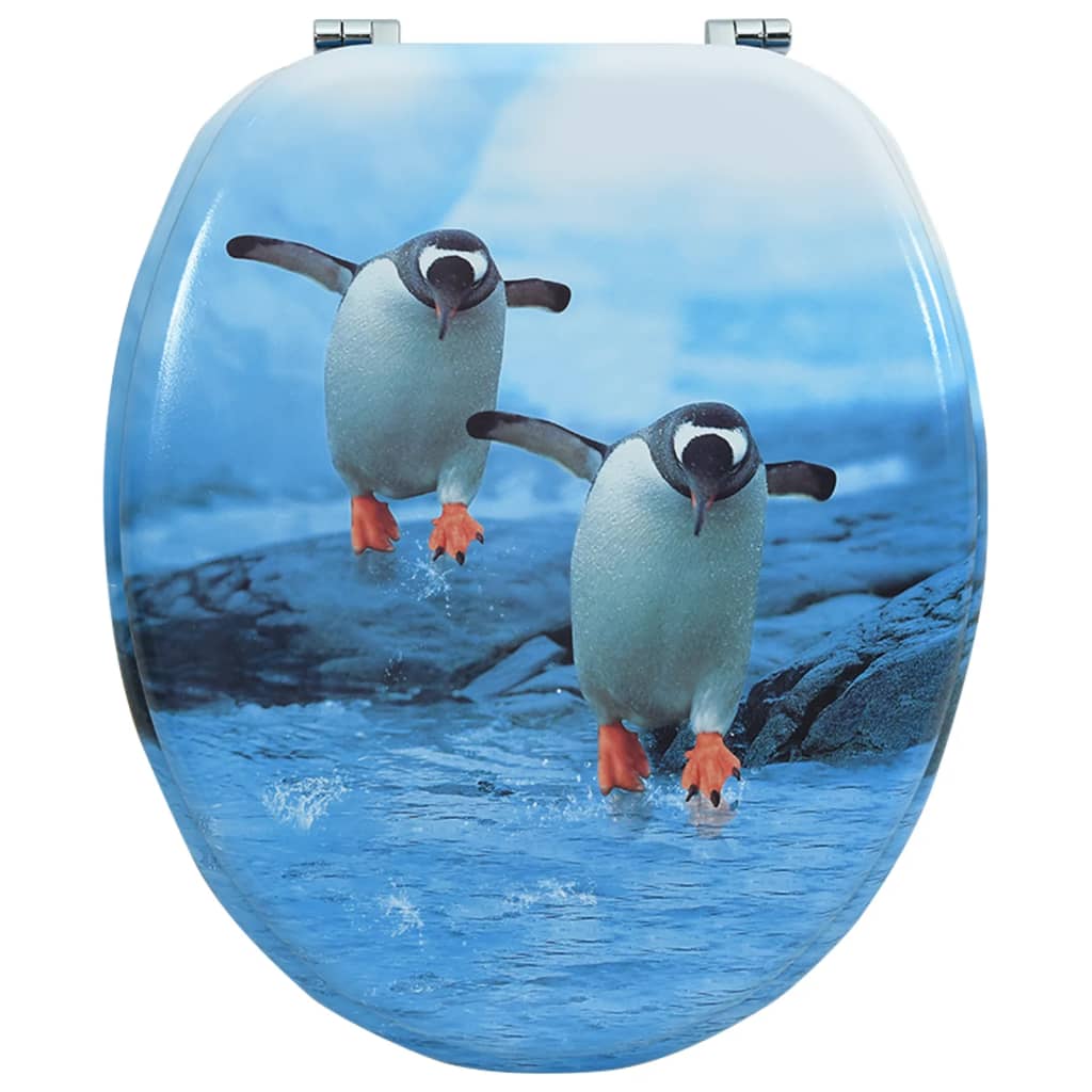 vidaXL Deska za WC školjko MDF dizajn pingvinov