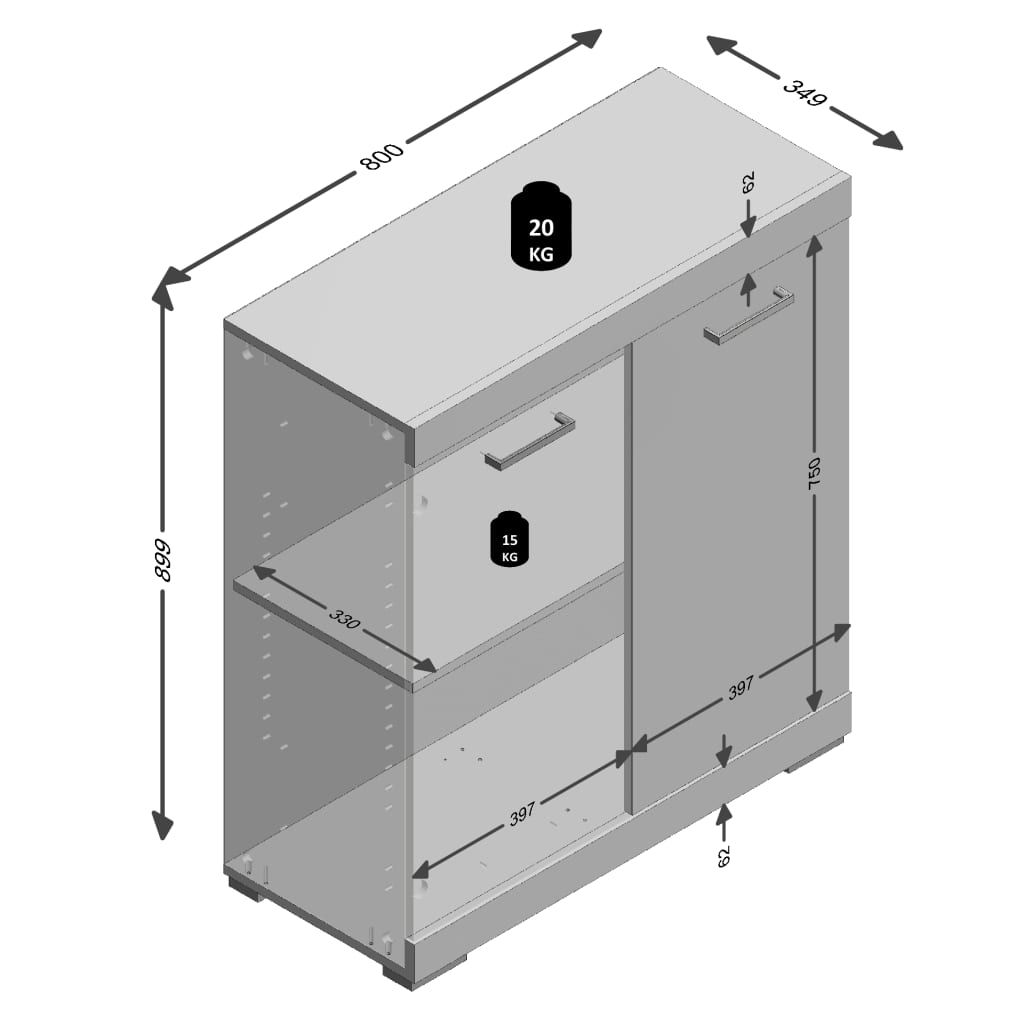 FMD Garderobna omarica z 2 vrati 80x34,9x89,9 cm bela in betonska