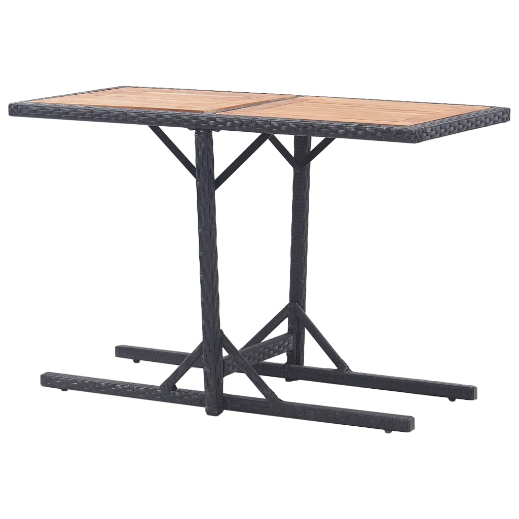 vidaXL Vrtna miza črna iz trdnega akacijevega lesa in poli ratan