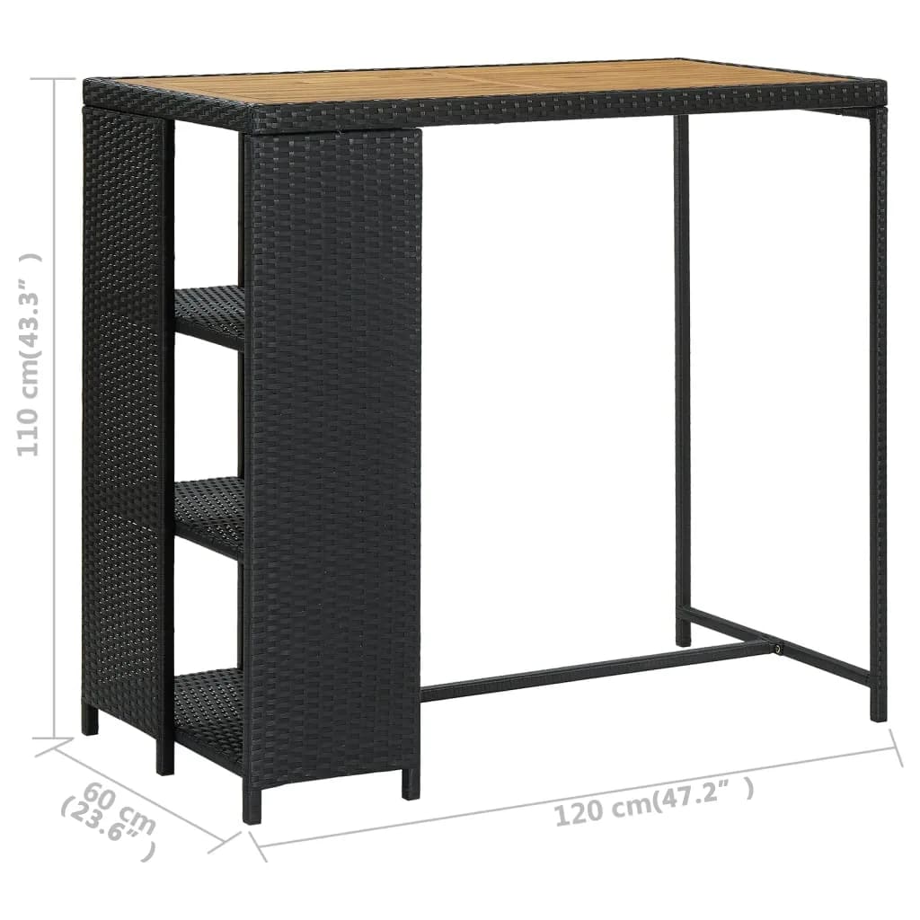 vidaXL Barska miza s stojalom za shranjevanje črna 120x60x110 cm