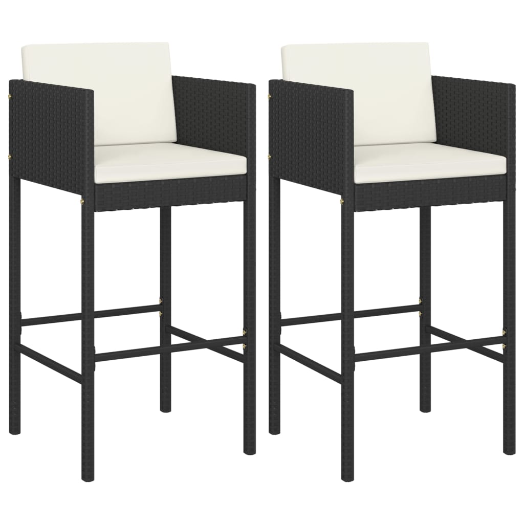 vidaXL Barski stolčki 2 kosa z blazinami črni poli ratan