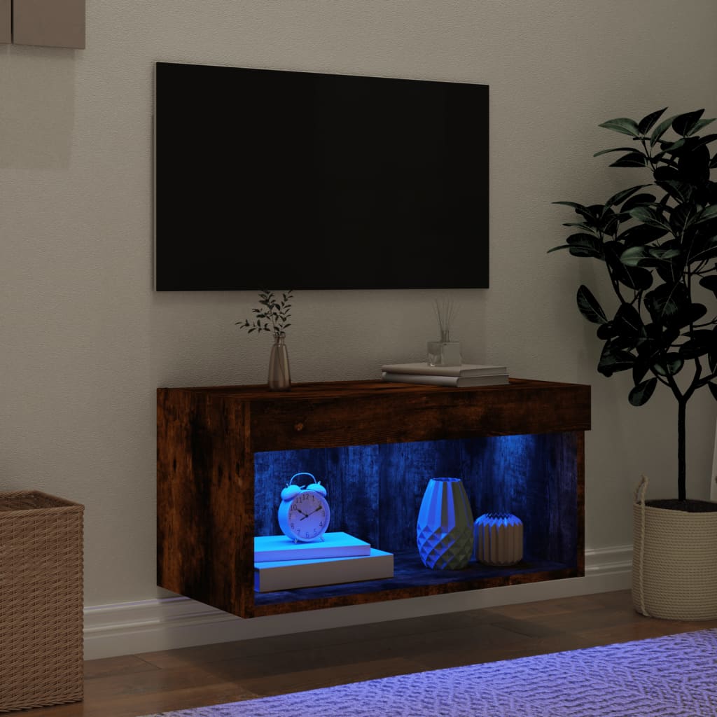 vidaXL TV omarica z LED lučkami dimljeni hrast 60x30x30 cm