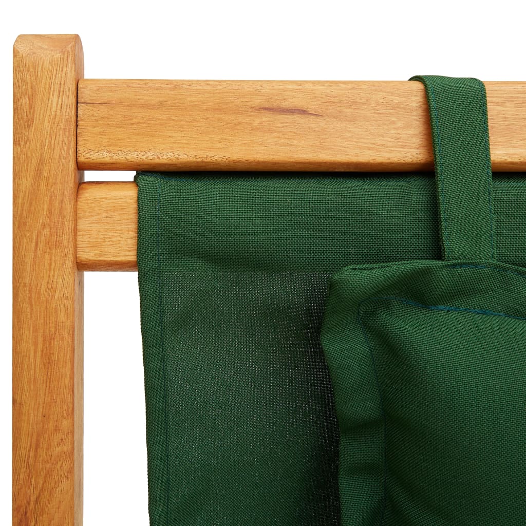 vidaXL Zložljiv stol za na plažo trden evkaliptusov les in zeleno blago