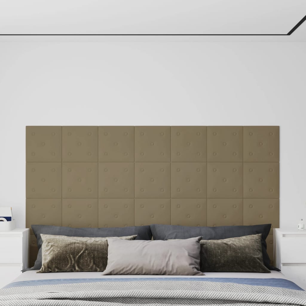 vidaXL Stenski paneli 12 kosov kapučino 30x30 cm umetno usnje 1,08 m²