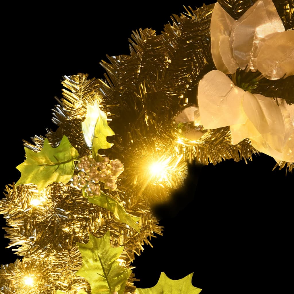 vidaXL Božični venec z LED lučkami črn 60 cm PVC