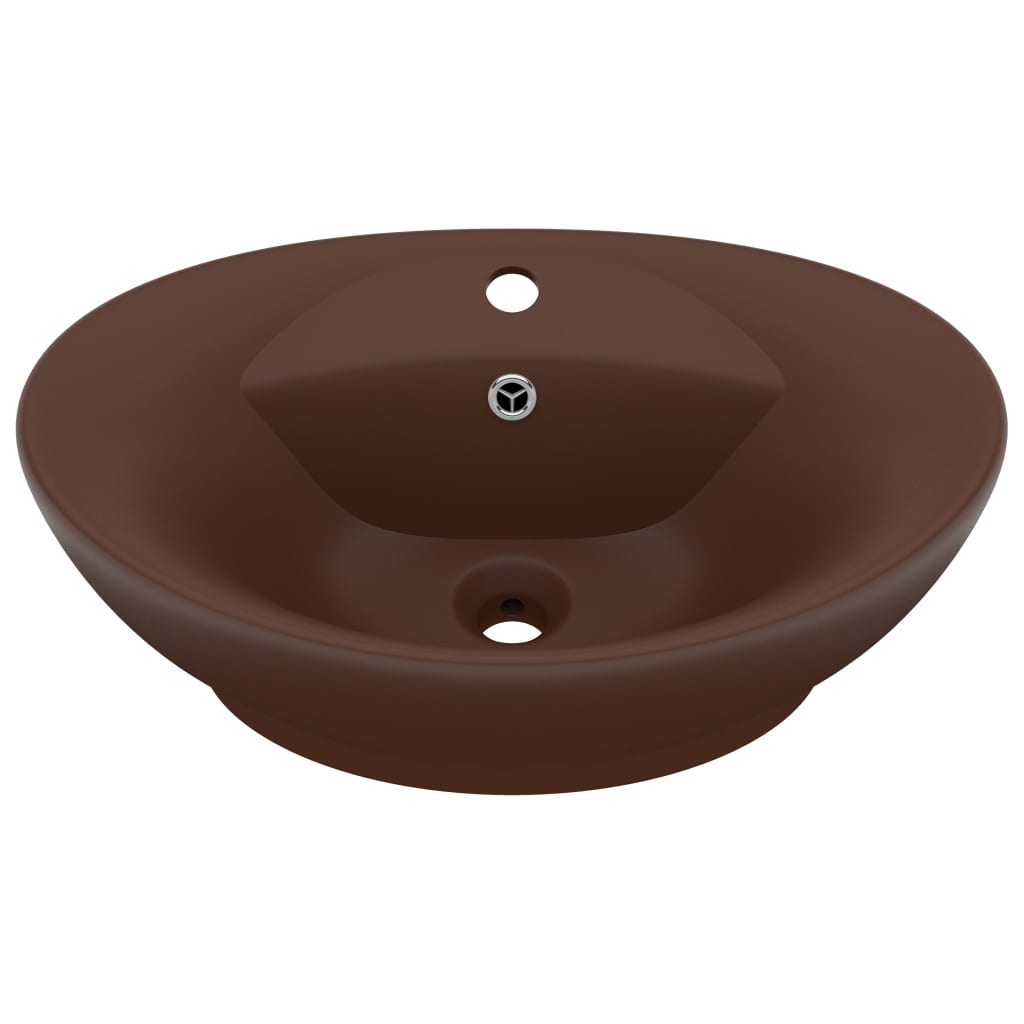 vidaXL Razkošen umivalnik ovalen mat temno rjav 58,5x39 cm keramika