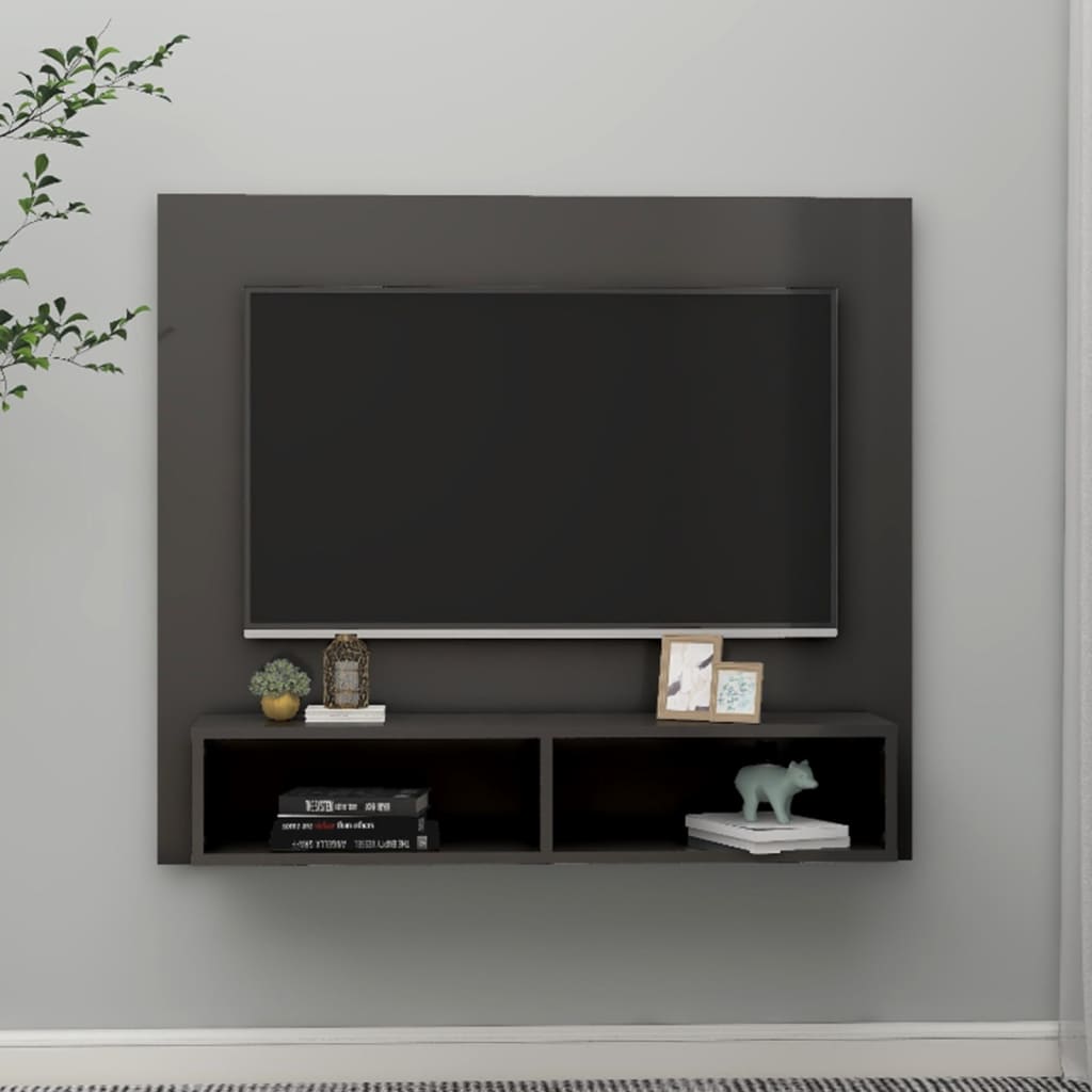 vidaXL Stenska TV omarica visok sijaj siva 102x23,5x90 cm iverna pl.