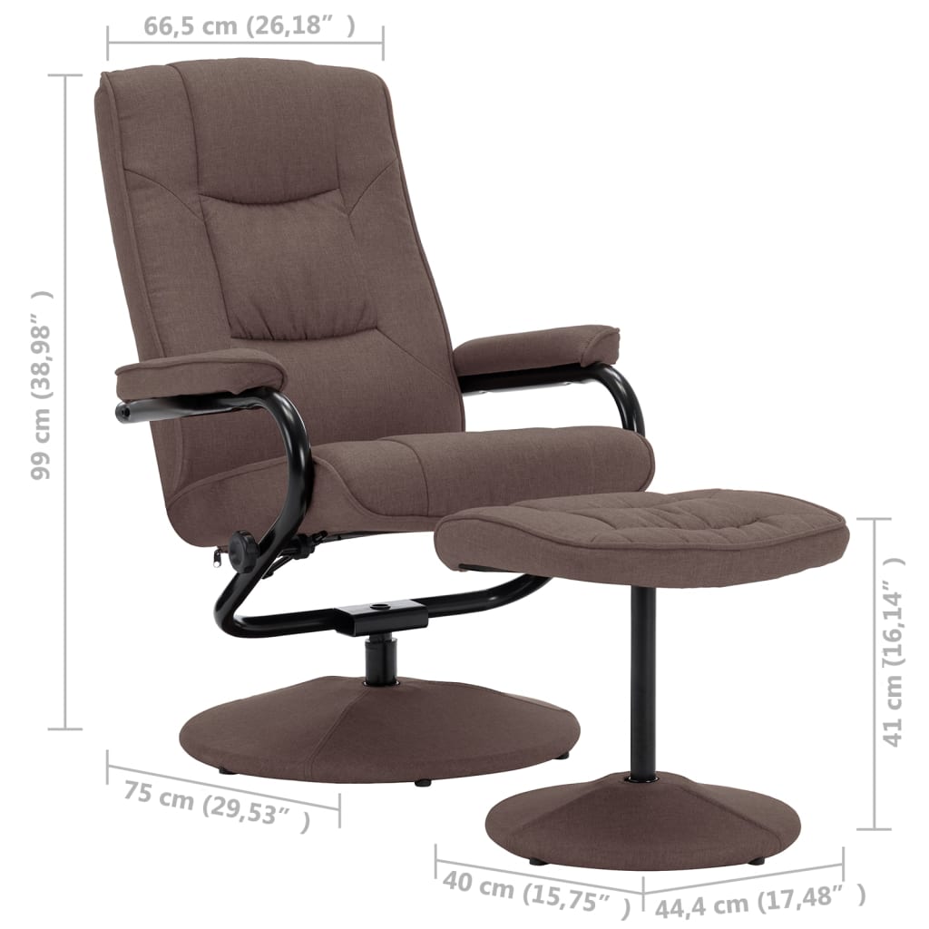 vidaXL Fotelj s stolčkom za noge rjavo blago