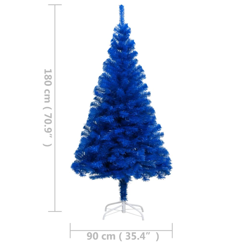 vidaXL Umetna osvetljena novoletna jelka s stojalom modra 180 cm PVC