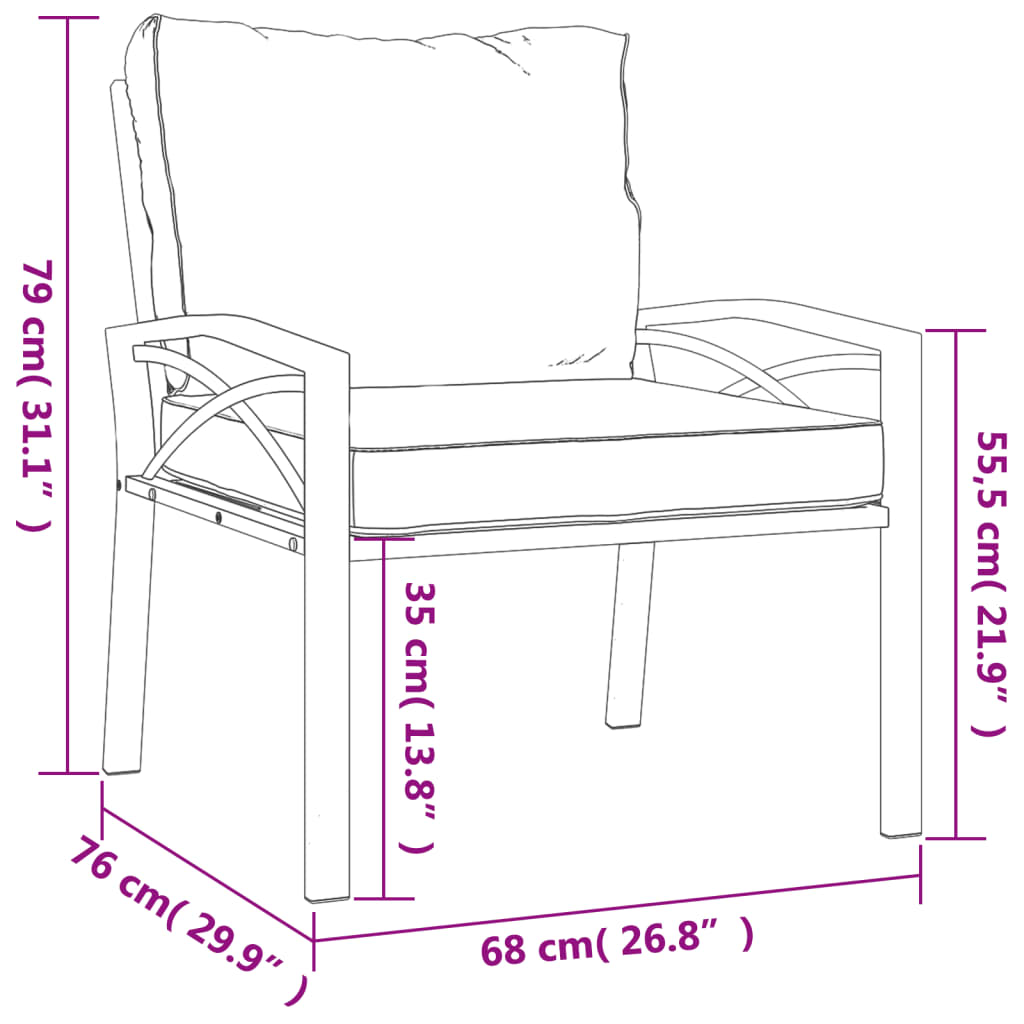 vidaXL Vrtni stoli s peščenimi blazinami 2 kosa 68x76x79 cm jeklo