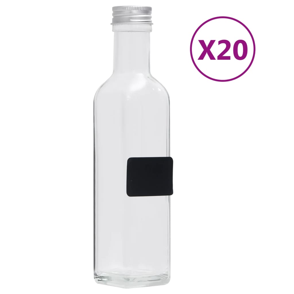 vidaXL Steklenice z navojnim pokrovčkom 20 kosov kvadratne 250 ml