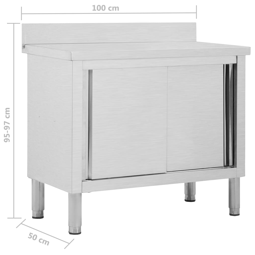 vidaXL Delovna miza z drsnimi vrati 100x50x(95-97) cm nerjaveče jeklo