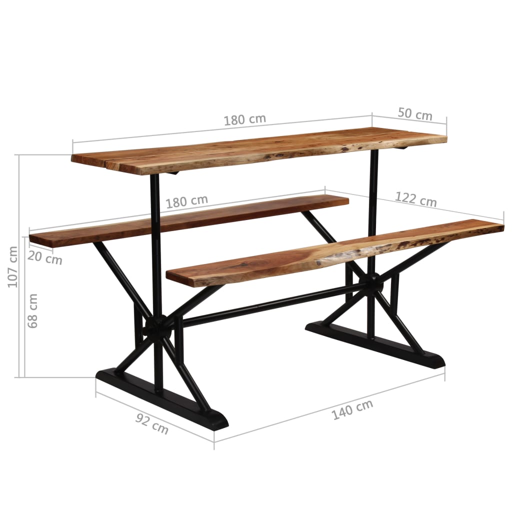 vidaXL Barska miza s klopema trden akacijev lesa 180x50x107 cm