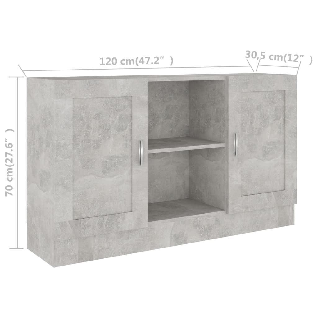 vidaXL Komoda betonsko siva 120x30,5x70 cm iverna plošča