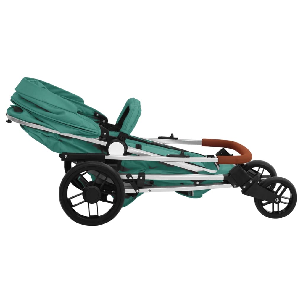 vidaXL Otroški voziček 2 v 1 zelen aluminij