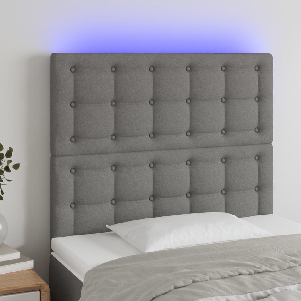 vidaXL LED posteljno vzglavje temno sivo 80x5x118/128 cm blago