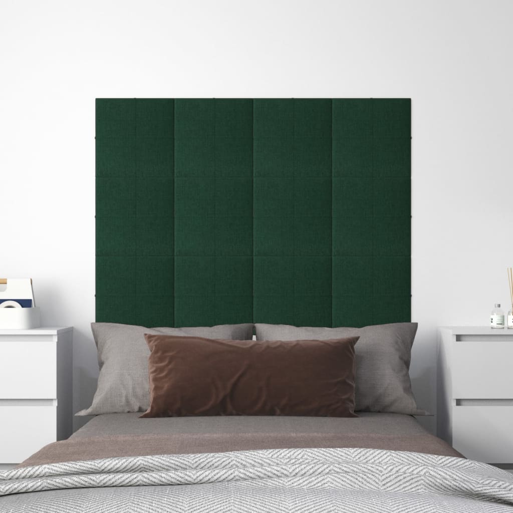 vidaXL Stenski paneli 12 kosov temno zeleni 30x30 cm blago 1,08 m²
