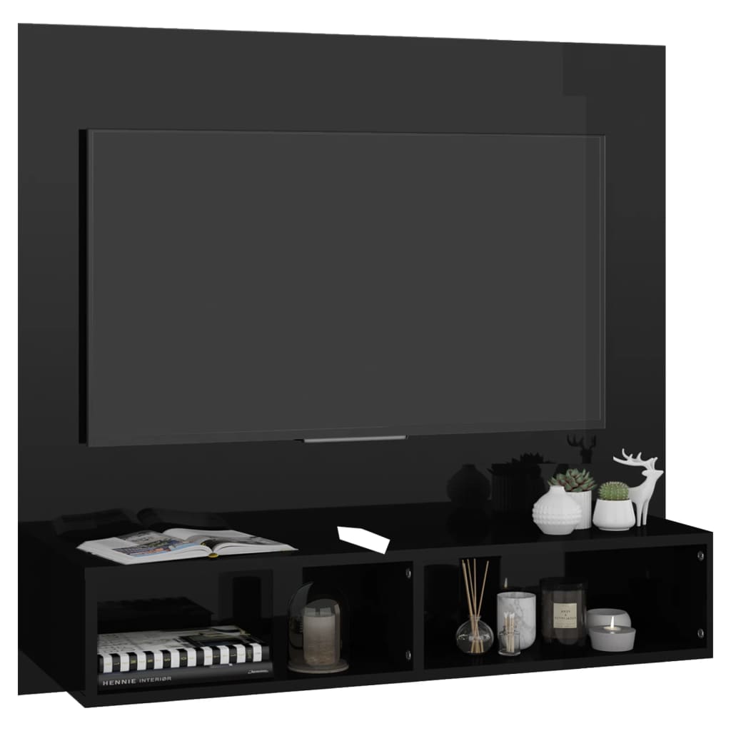 vidaXL Stenska TV omarica visok sijaj črna 102x23,5x90 cm iverna pl.