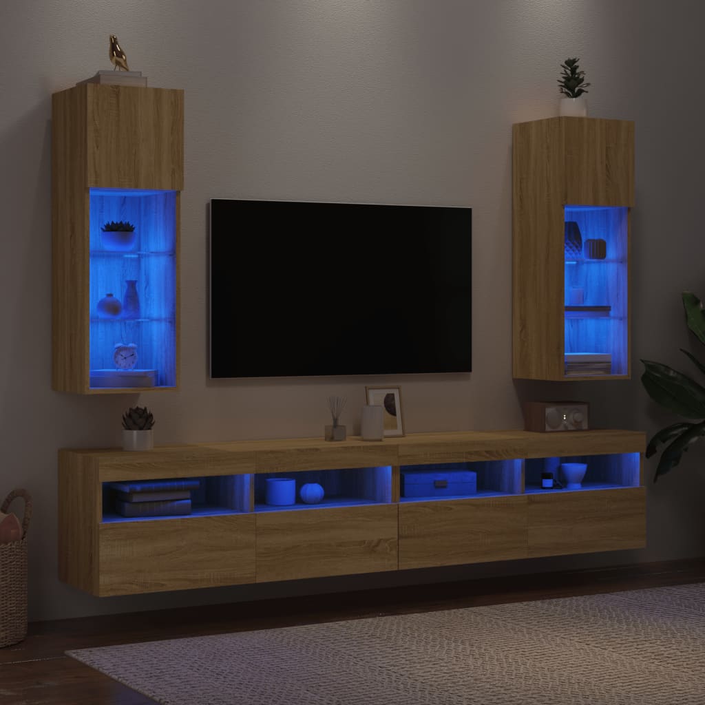 vidaXL TV omarica z LED lučkami 2 kosa sonoma hrast 30,5x30x90 cm