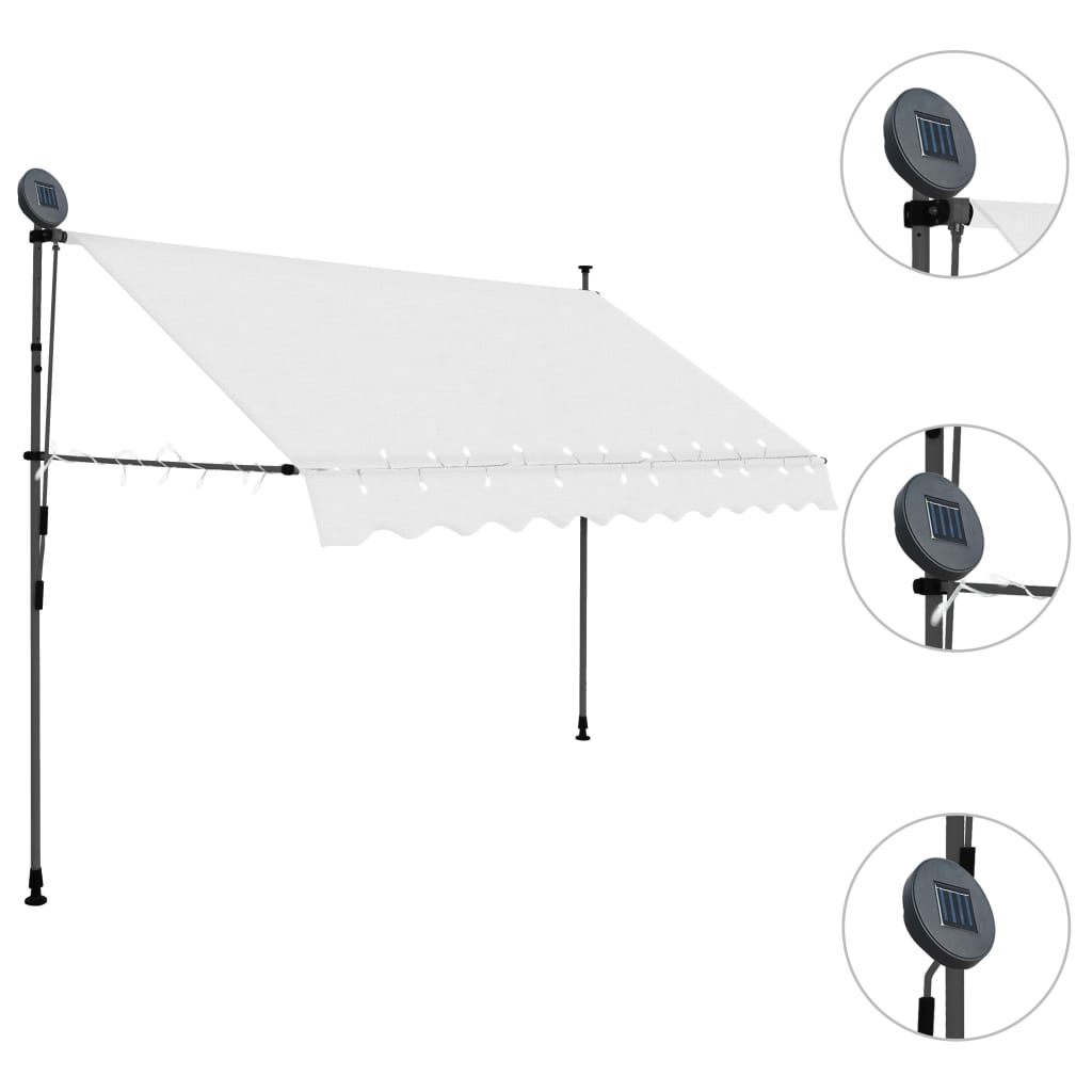 vidaXL Ročno zložljiva tenda z LED lučkami 300 cm krem