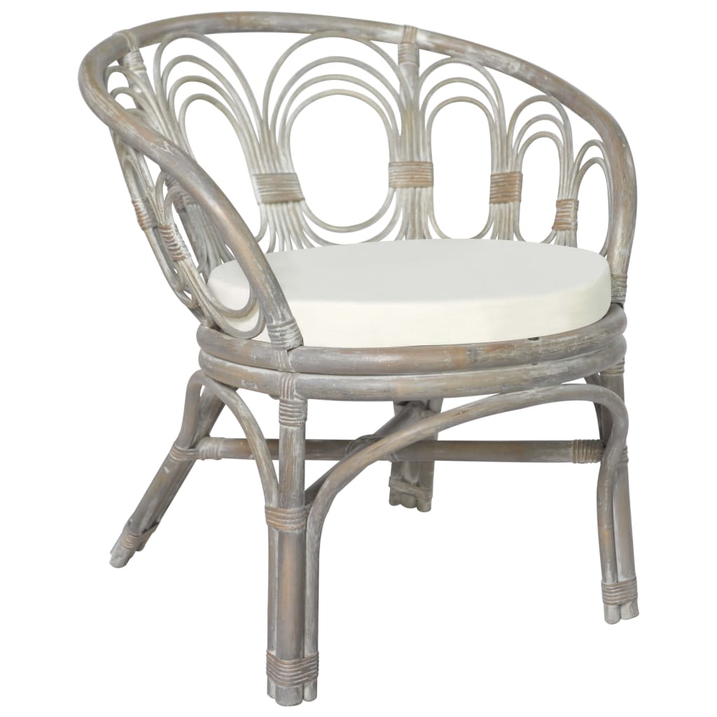 vidaXL Jedilni stol z blazino siv naraven ratan in platno
