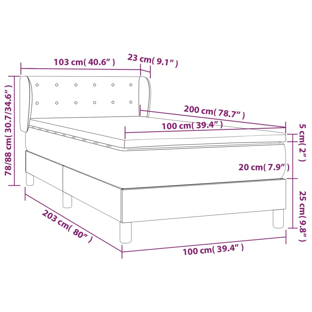 vidaXL Box spring postelja z vzmetnico črn 100x200 cm umetno usnje