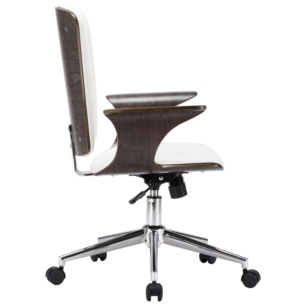 vidaXL Vrtljiv pisarniški stol belo umetno usnje in ukrivljen les