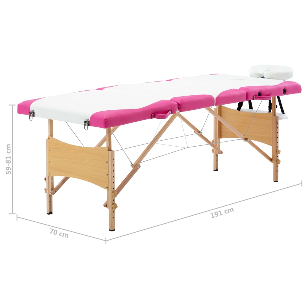 vidaXL Zložljiva masažna miza 4 cone les bela in roza