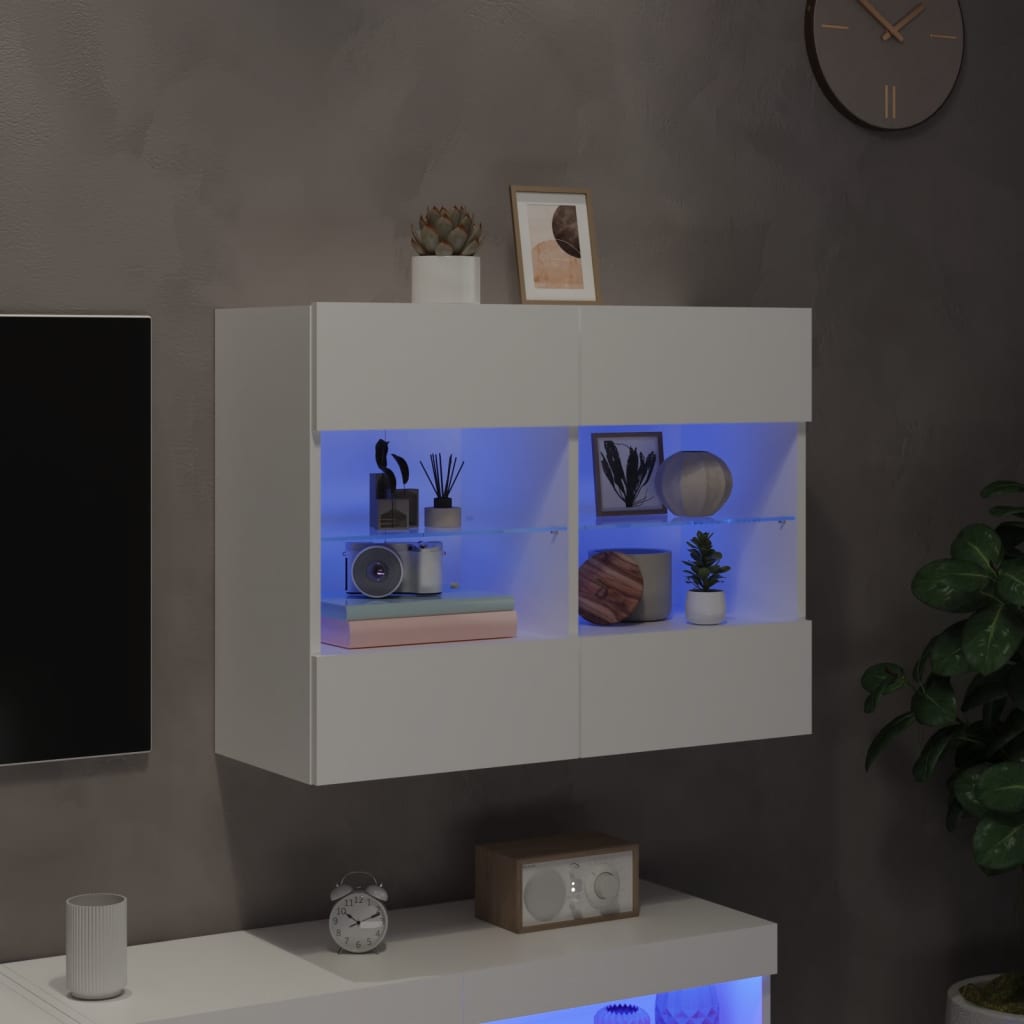 vidaXL Stenska TV omarica z LED lučkami bela 78,5x30x60,5 cm