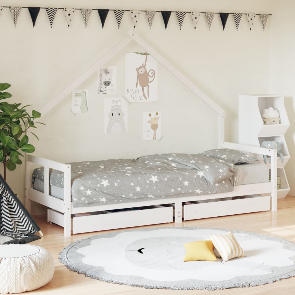 vidaXL Otroški posteljni okvir s predali bel 80x200 cm trdna borovina