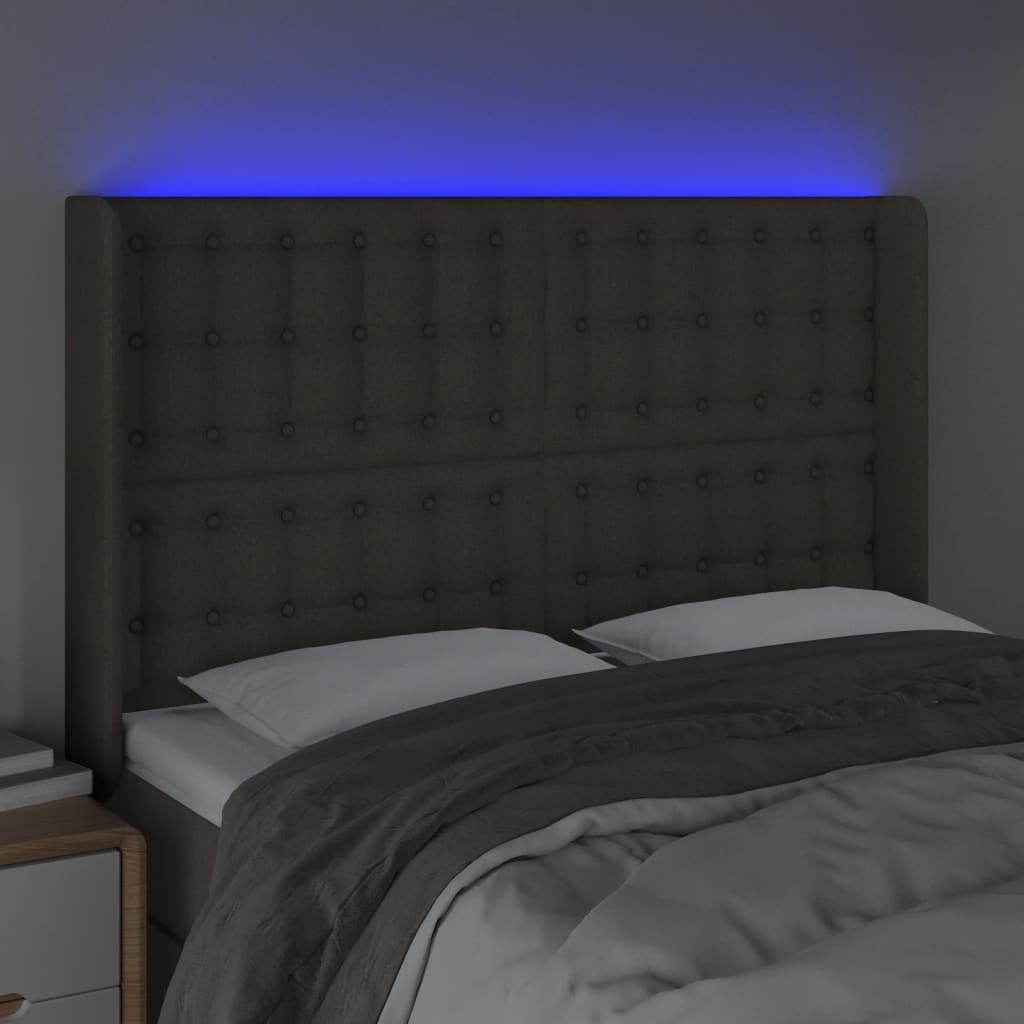 vidaXL LED posteljno vzglavje taupe 147x16x118/128 cm blago
