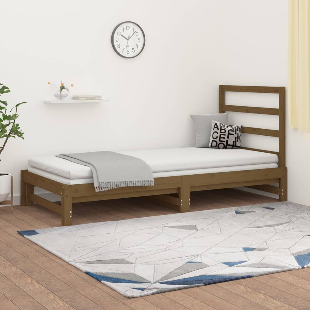 vidaXL Izvlečna dnevna postelja medeno rjava 2x(90x200) cm borovina