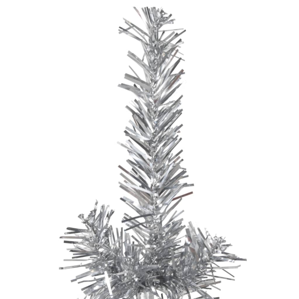 vidaXL Ozka umetna polovična novoletna jelka s stojalom srebrna 240 cm
