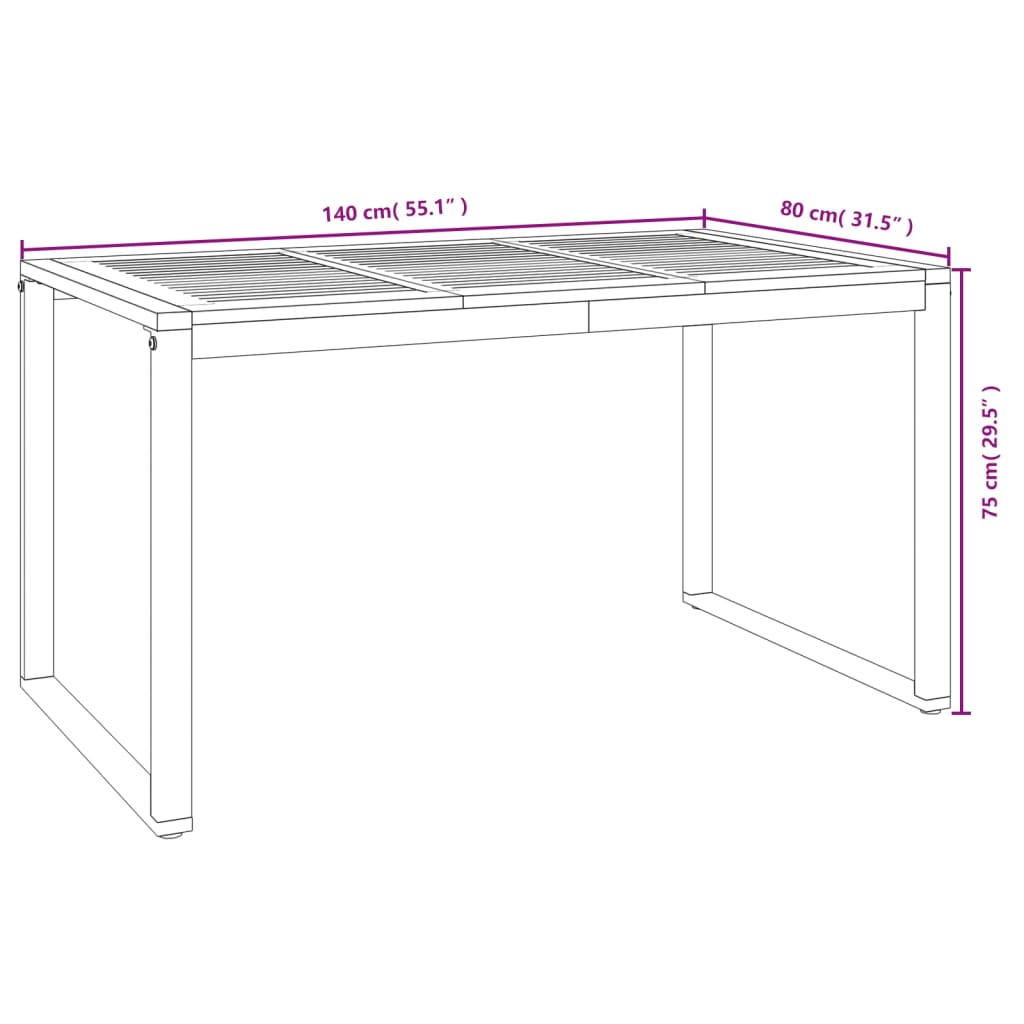 vidaXL Vrtna miza z nogami U oblike 140x80x75 cm trden akacijev les