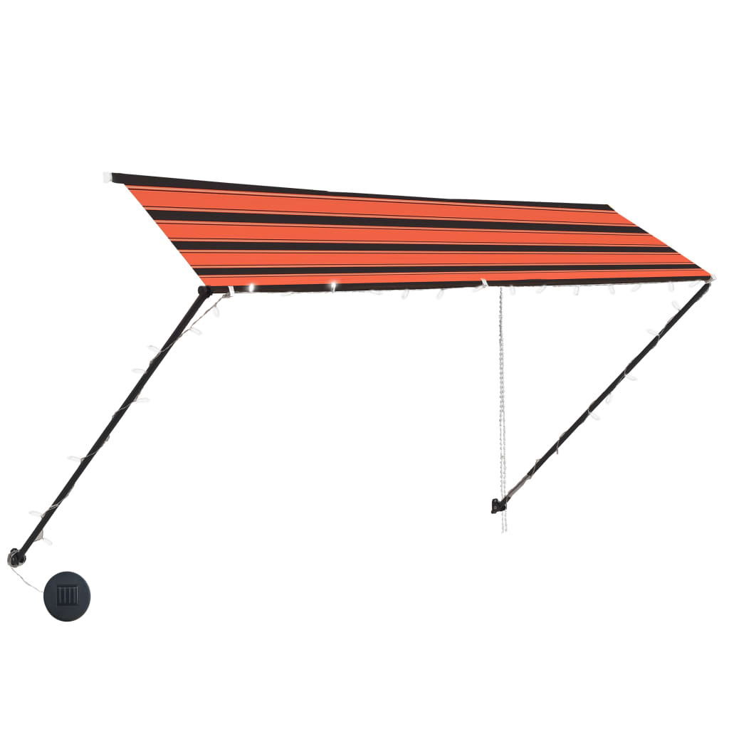 vidaXL Zložljiva tenda z LED lučmi 300x150 cm oranžna in rjava