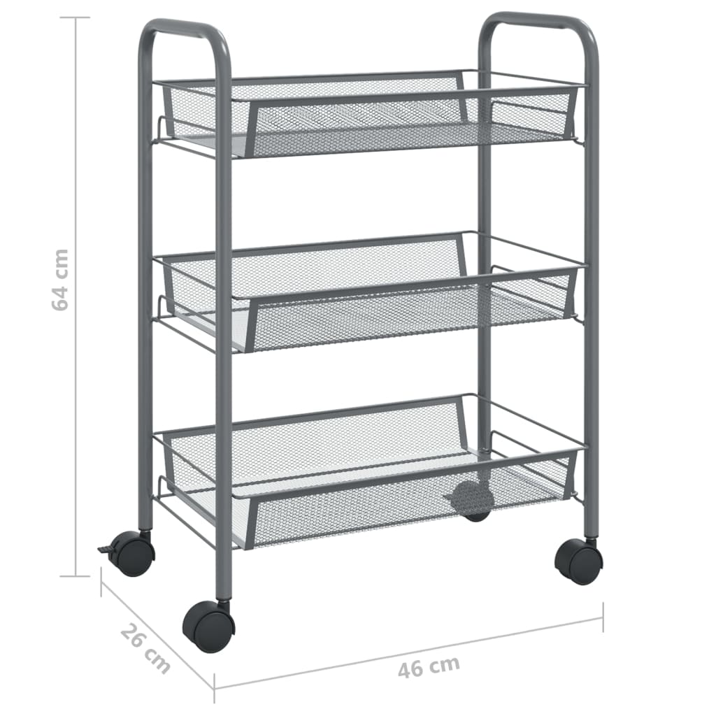 vidaXL 3-nadstropni kuhinjski voziček siv 46x26x64 cm železo