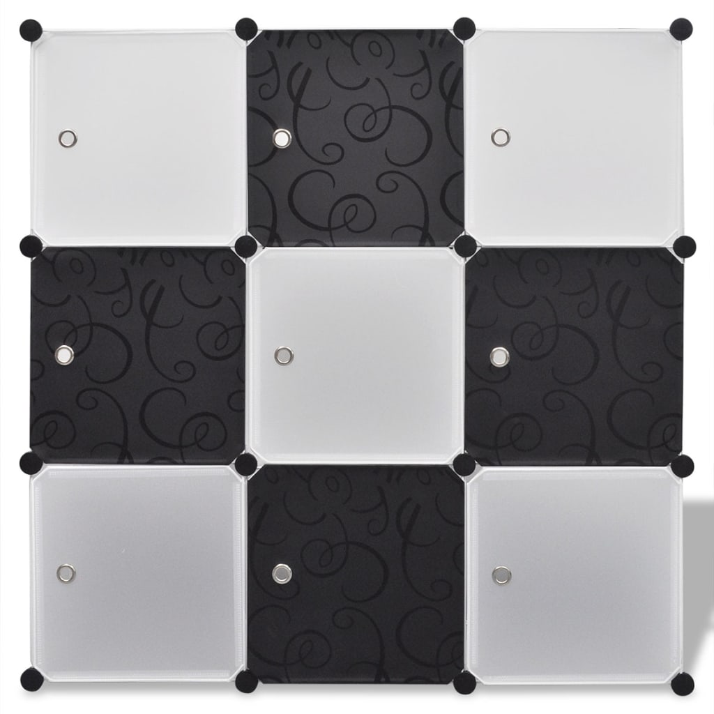 Črno-beli organizator s kockami z 9 predelki 110 x 37 x 110 cm