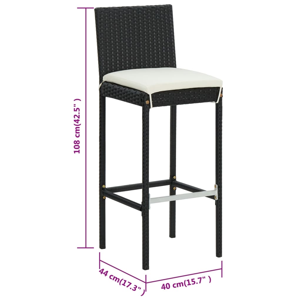 vidaXL Barski stolčki z blazinami 6 kosov črn poli ratan