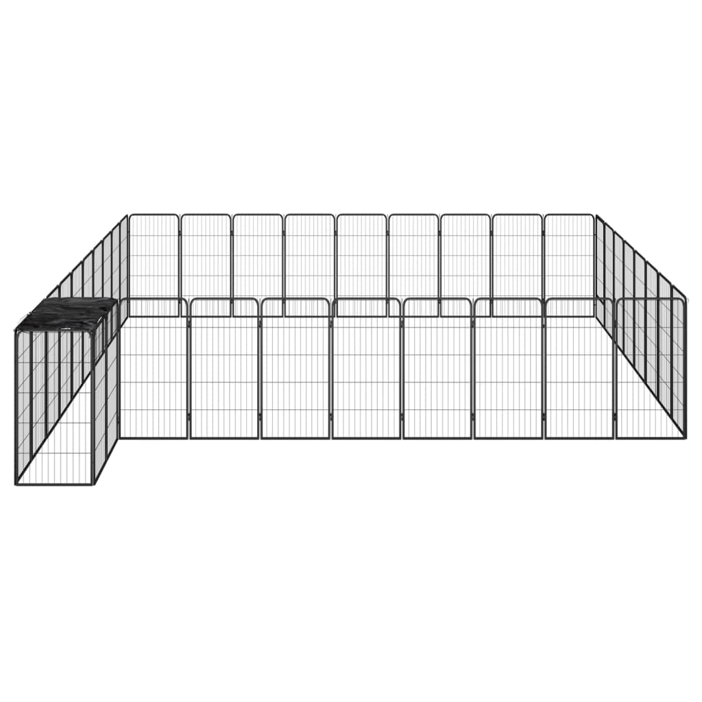 vidaXL Pasja ograda z 38 paneli črna 50x100 cm prašno barvano jeklo