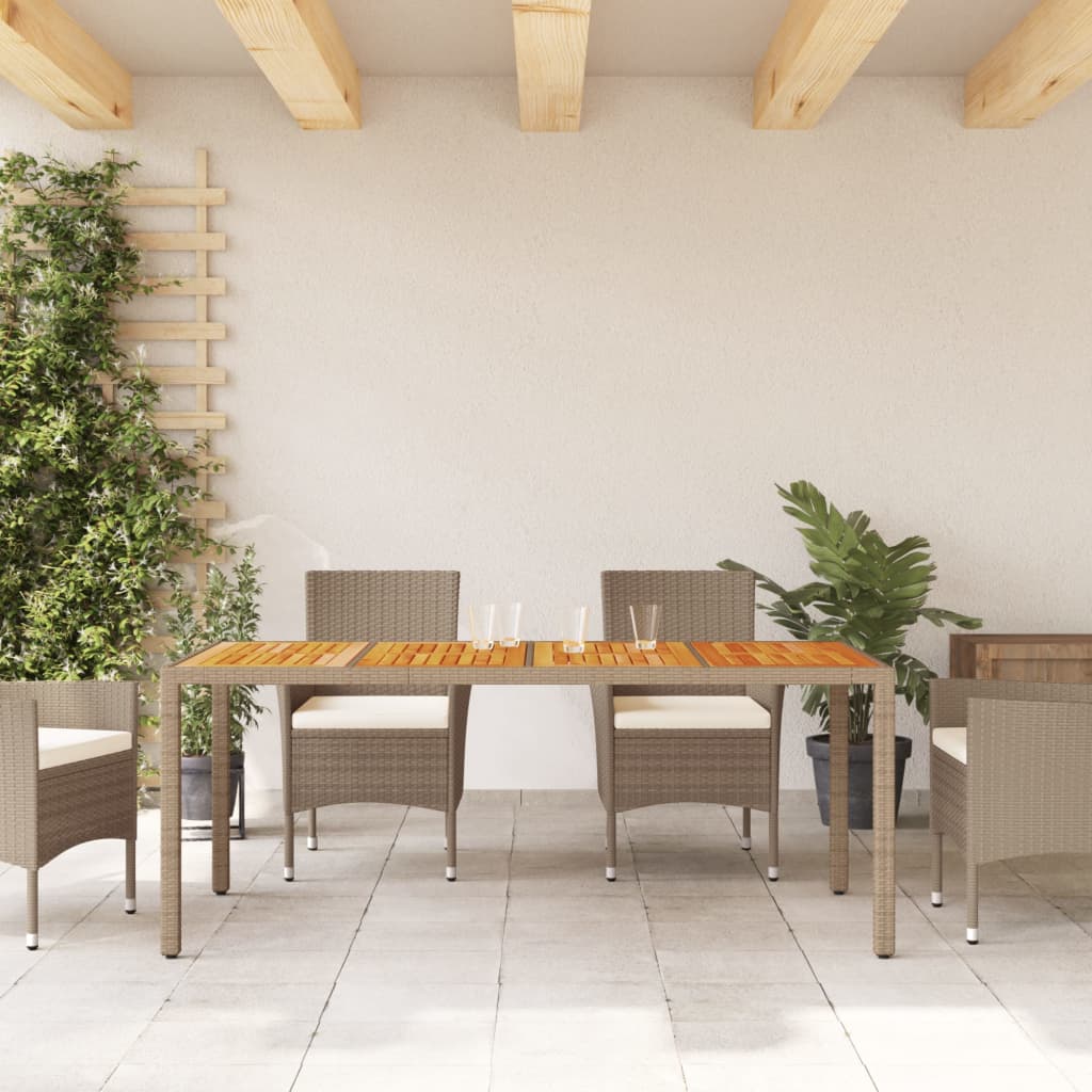 vidaXL Vrtna miza bež 190x90x75 cm poli ratan akacijev les