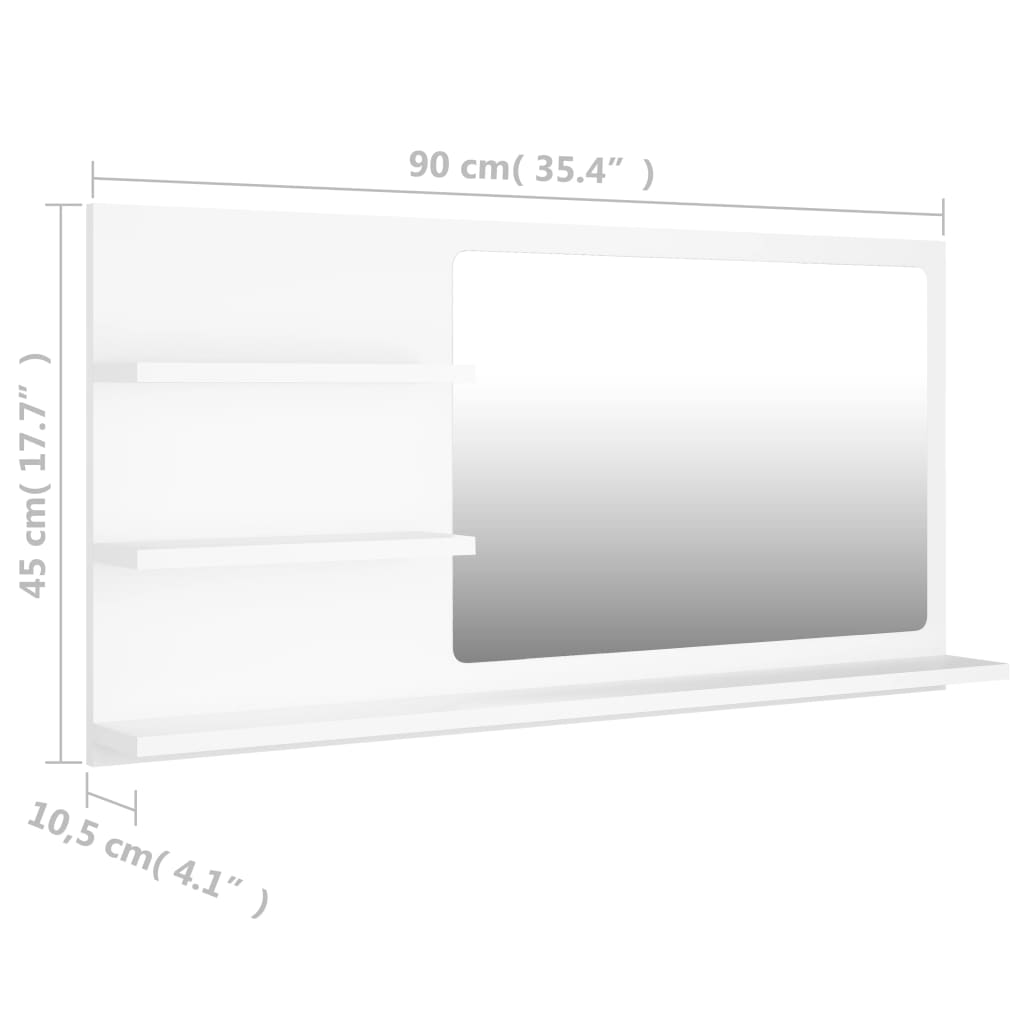 vidaXL Kopalniško ogledalo belo 90x10,5x45 cm iverna plošča
