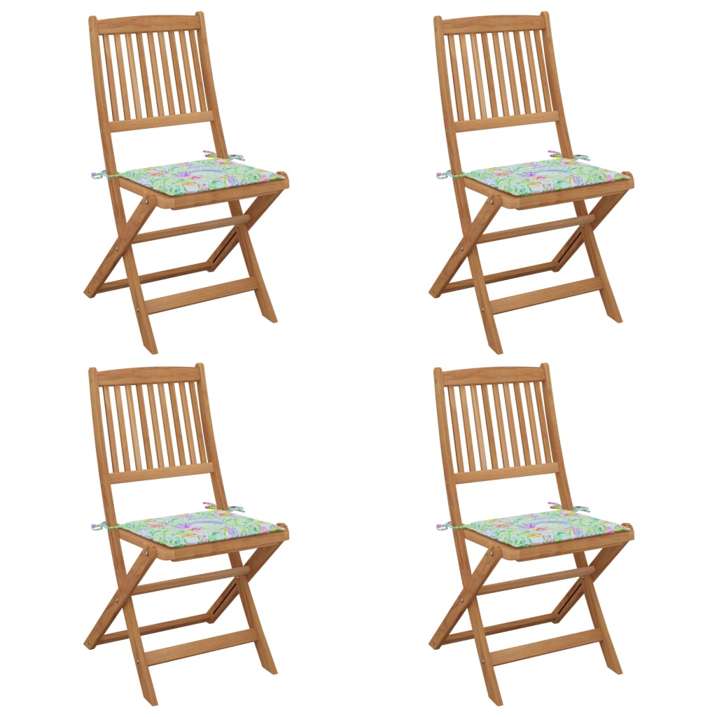 vidaXL Zložljivi vrtni stoli 4 kosi z blazinami trden akacijev les