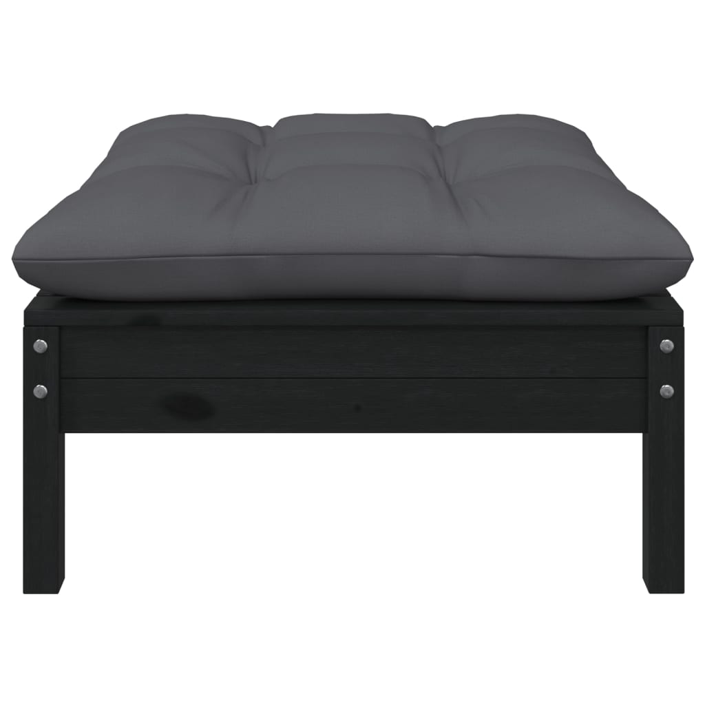 vidaXL Vrtni stolček za noge z antracitno blazino črna trdna borovina