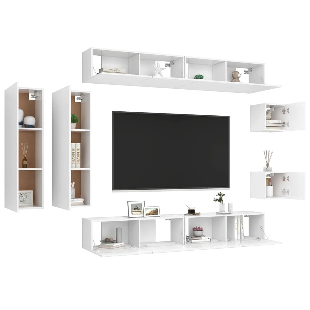 vidaXL Komplet TV omaric 8-delni bela iverna plošča