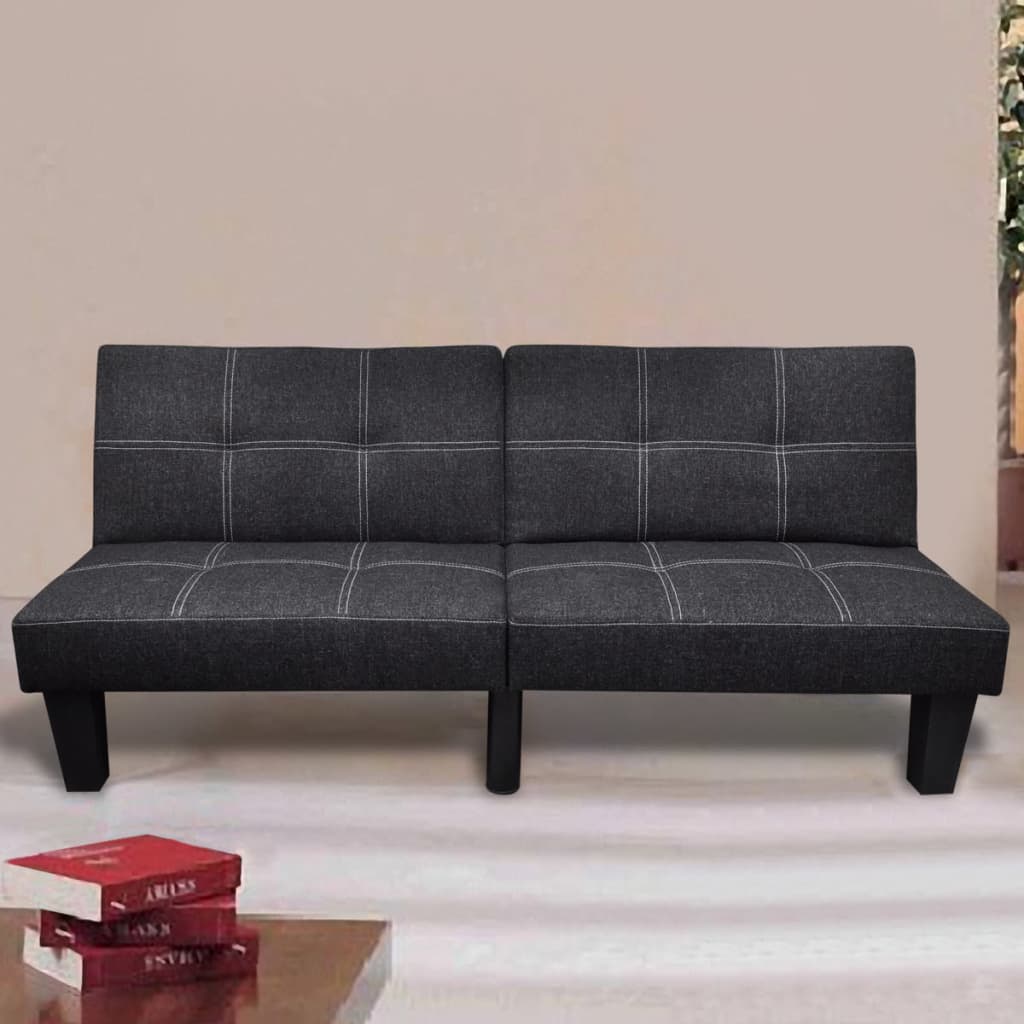 vidaXL Nastavljiv kavč z ležiščem iz blaga črne barve