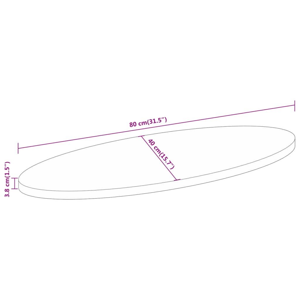 vidaXL Mizna plošča 80x40x3,8 cm ovalna trdna bukovina
